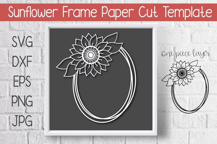 Sunflower Oval Frame Paper Cut Template Design