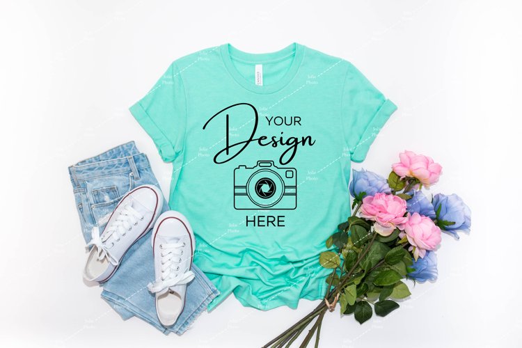 Bella Canvas Mockup 3001 Heather Mint T-shirt Mockup example image 1