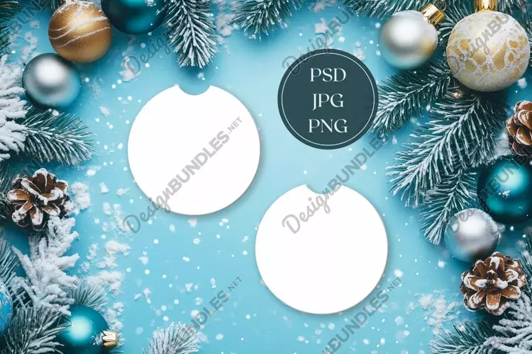Christmas Car Coaster Mock Up, Winter Coasters Mockup Design