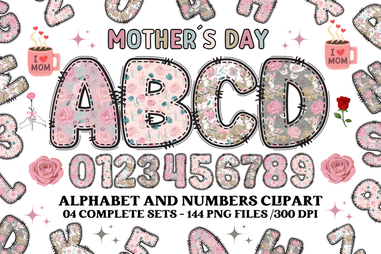 Mothers Day Alphabet clipart, mother’s day letters doodle