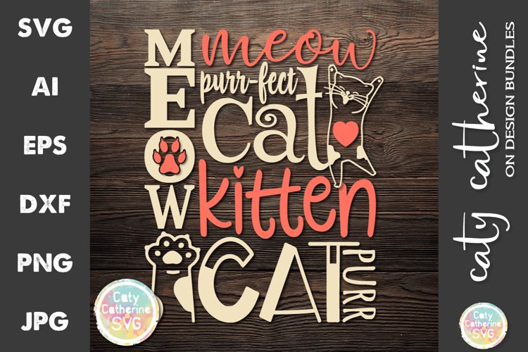 Cat Kitten Meow Purr Typography SVG Cut File