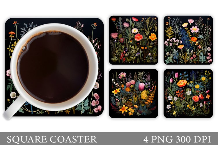 Flowers Coaster Sublimation. Wildflowers Coaster Design example image 1