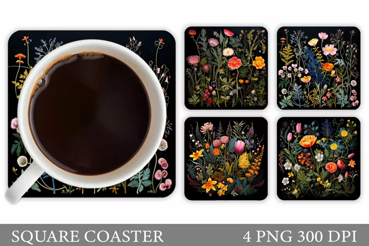Flowers Coaster Sublimation. Wildflowers Coaster Design