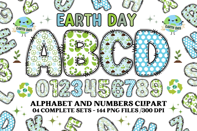 Earth Day Alphabet png clipart, earth day letters doodle