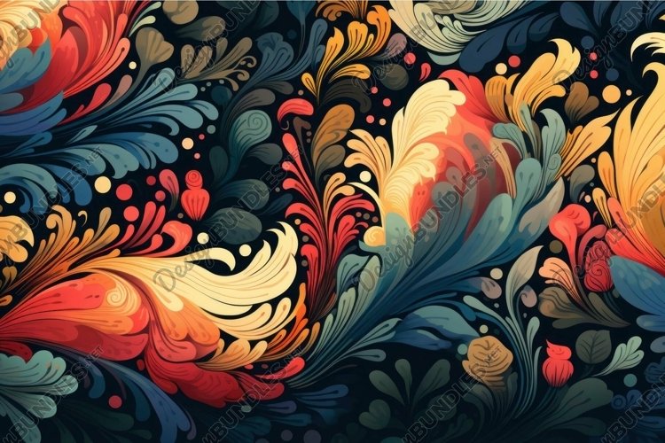 Vibrant and swirling abstract design with intricate floral p example image 1