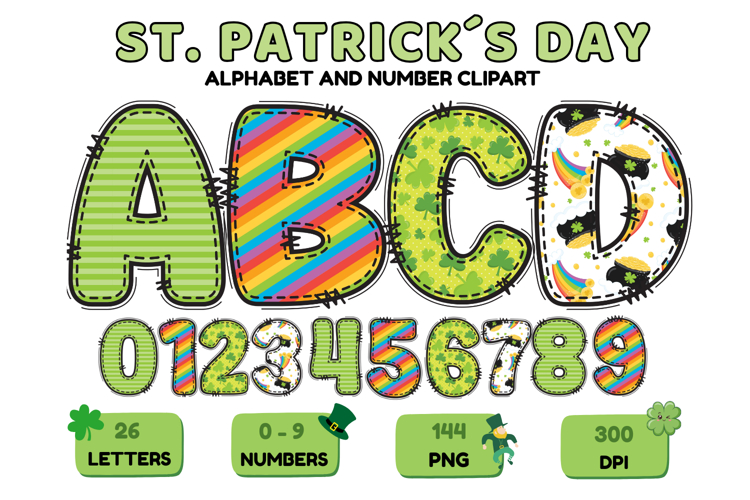 ST PATRICK Alphabet PNG Clipart, St Patrick letters doodle
