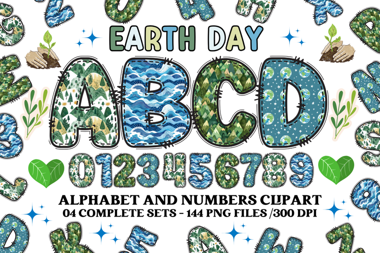 Earth Day Alphabet png clipart, earth day letters doodle