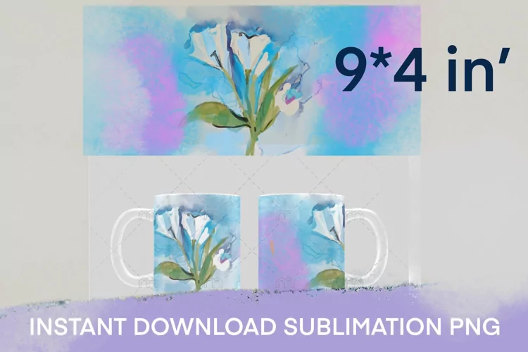 Lily mug sublimation. Blue mug