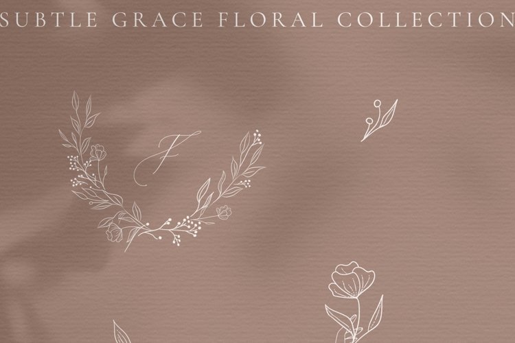 White Subtle Grace. Line drawing delicate wreaths, florals. example image 1