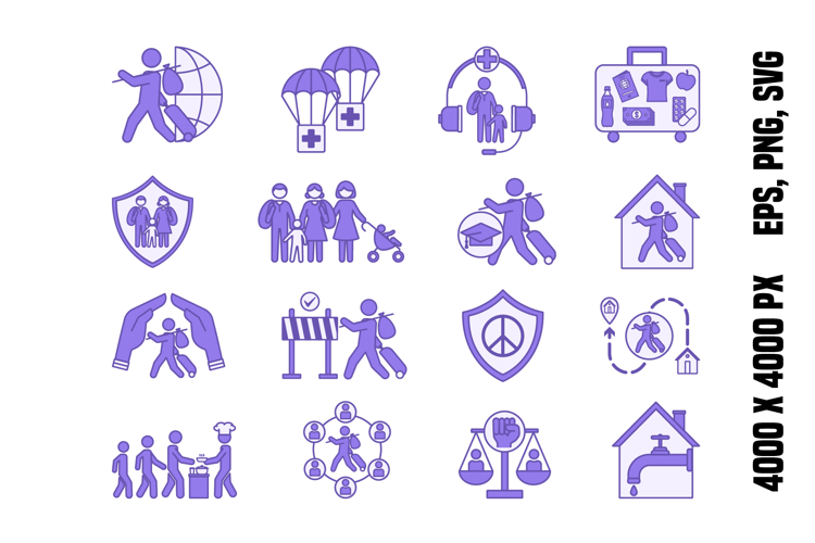 Colored World Refugees Icon Set