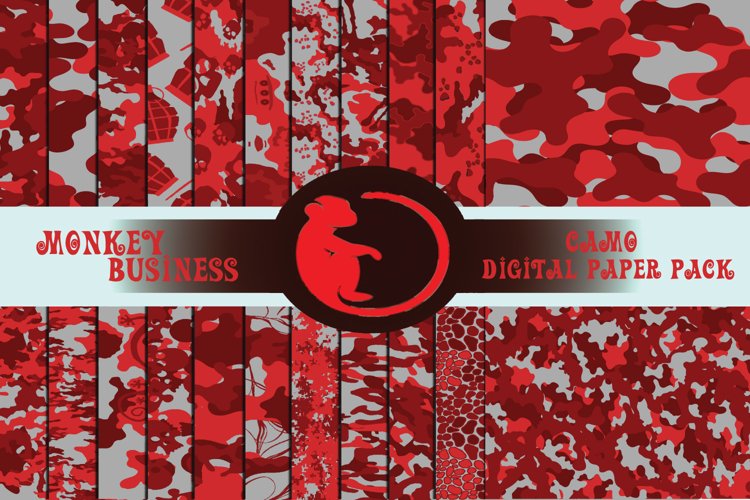 Digital paper pack, Red and gray camo patterns, JPG files example image 1