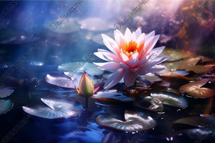 Enchanted water lily pond at twilight example image 1