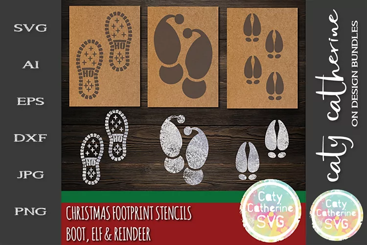 Christmas Footprint Flour Stencils Santa Boot HO HO HO SVG
