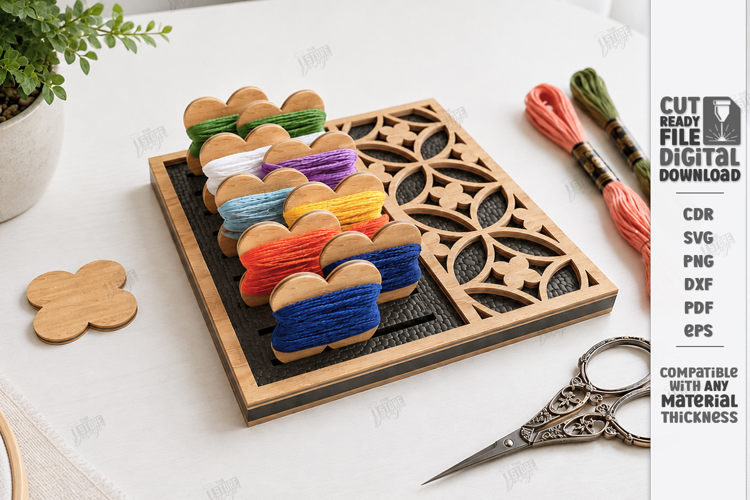 Embroidery Floss Organizer Stand Laser Cut | Bobbin Tray SVG