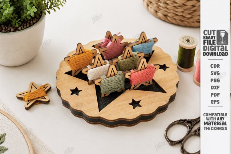 Embroidery Floss Organizer Stand Laser Cut | Bobbin Tray SVG example image 1
