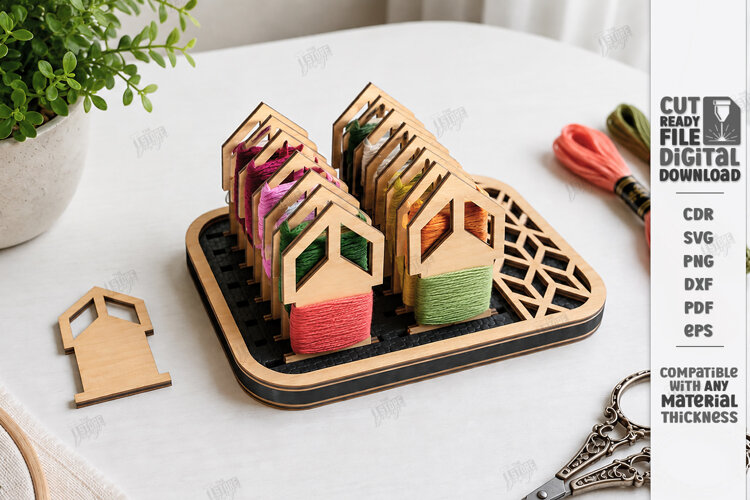 Embroidery Floss Organizer Stand Laser Cut | Bobbin Tray SVG example image 1