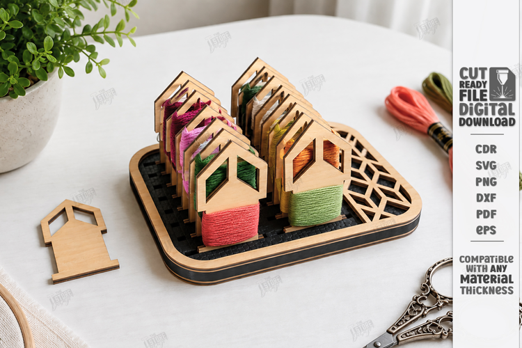 Embroidery Floss Organizer Stand Laser Cut | Bobbin Tray SVG