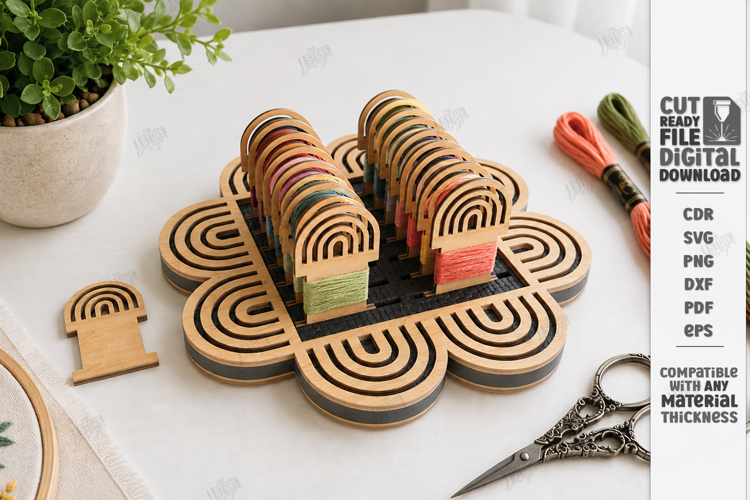Embroidery Floss Organizer Stand Laser Cut | Bobbin Tray SVG