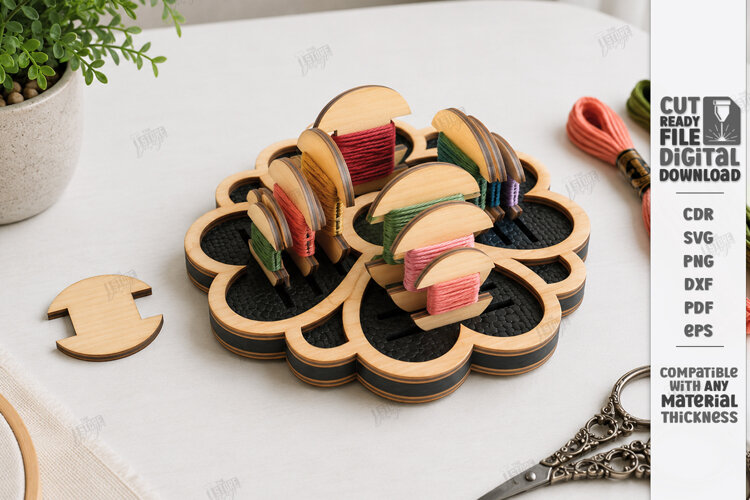 Embroidery Floss Organizer Stand Laser Cut | Bobbin Tray SVG example image 1
