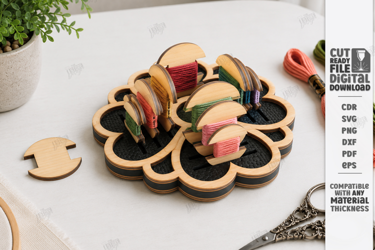 Embroidery Floss Organizer Stand Laser Cut | Bobbin Tray SVG