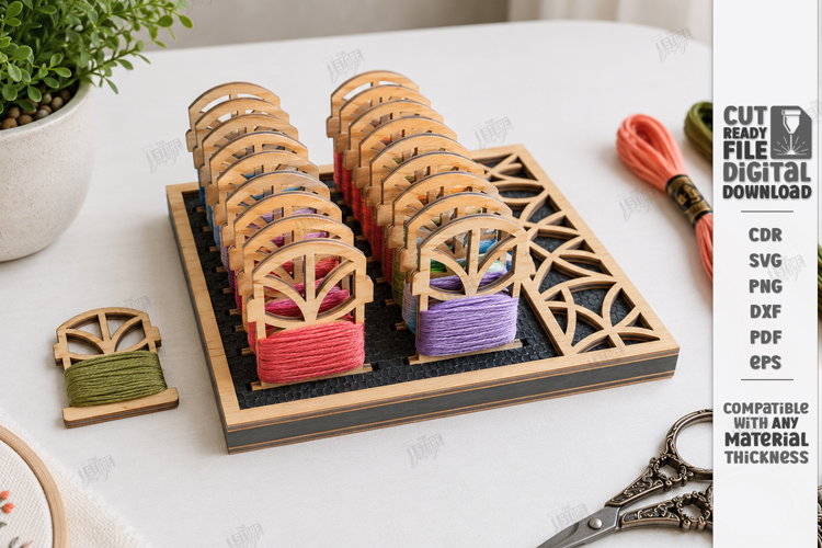 Embroidery Floss Organizer Stand Laser Cut | Bobbin Tray SVG
