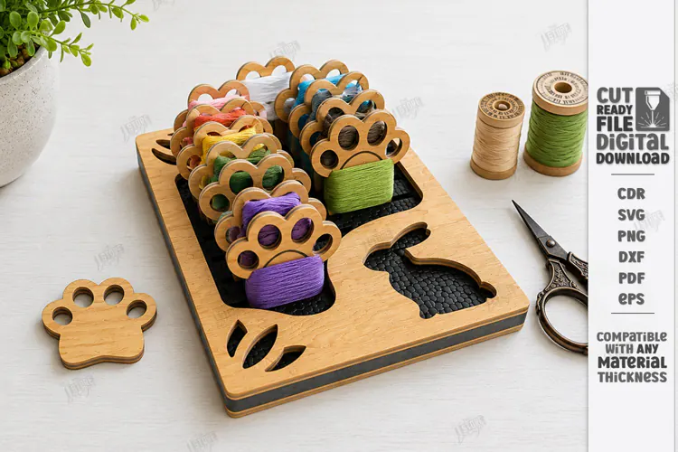 Embroidery Floss Organizer Stand Laser Cut | Bobbin Tray SVG