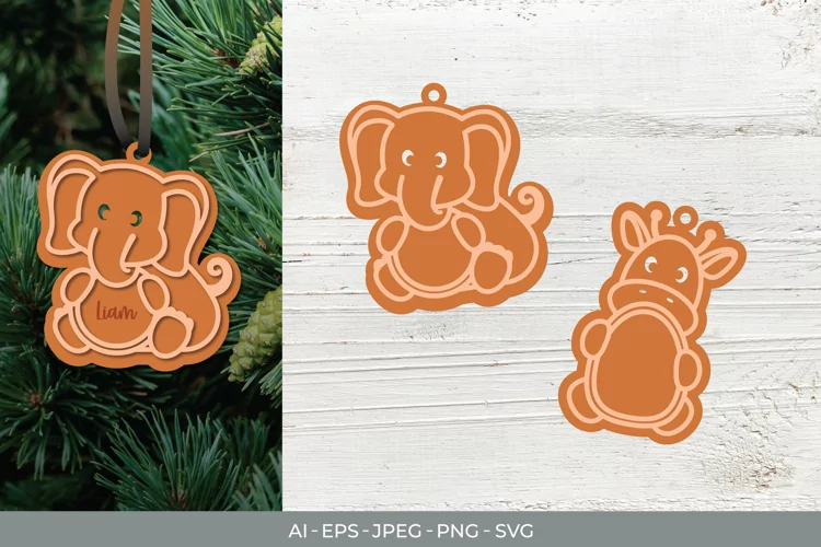Elephant and Giraffe Holding Board for Ornament