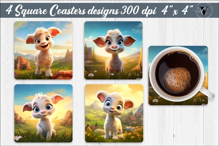 Square Coasters | Baby animals sublimation