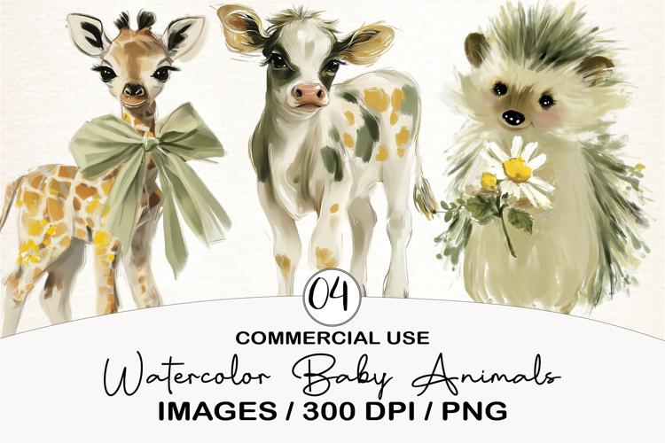 Baby Animals Watercolor Clipart
