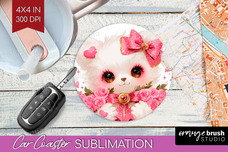 Baby Bear Valentine Car Coaster Cute Valentines Day Coaster