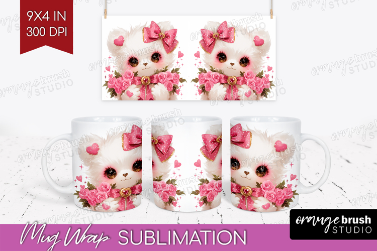 Baby Bear Valentine Mug Wrap Cute Valentines Day Mug PNG