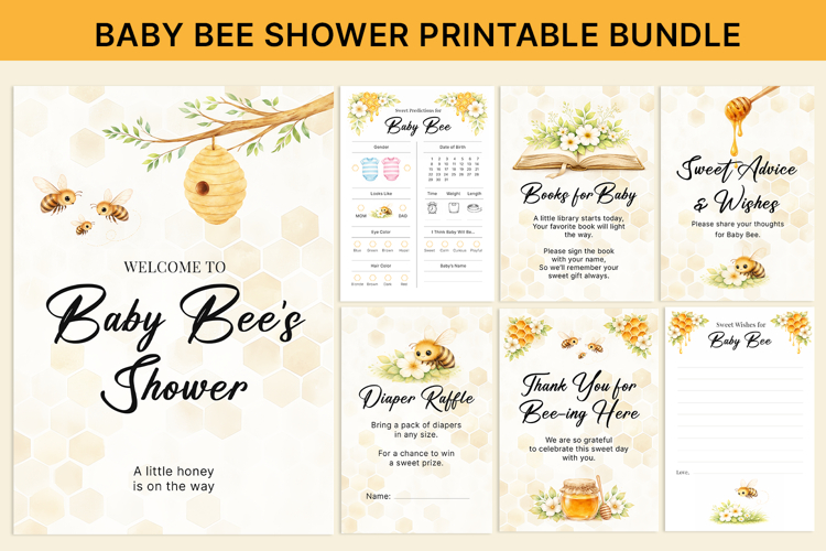 Bee Baby Shower Printables, baby shower decor