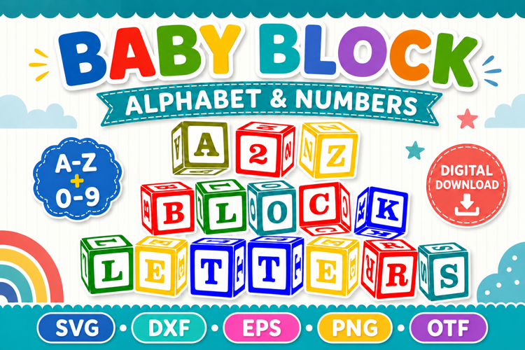 Baby Blocks Alphabets letters SVG - OTF A-Z, 0-9