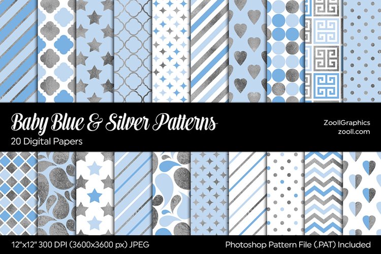 Baby Blue   Silver Digital Papers