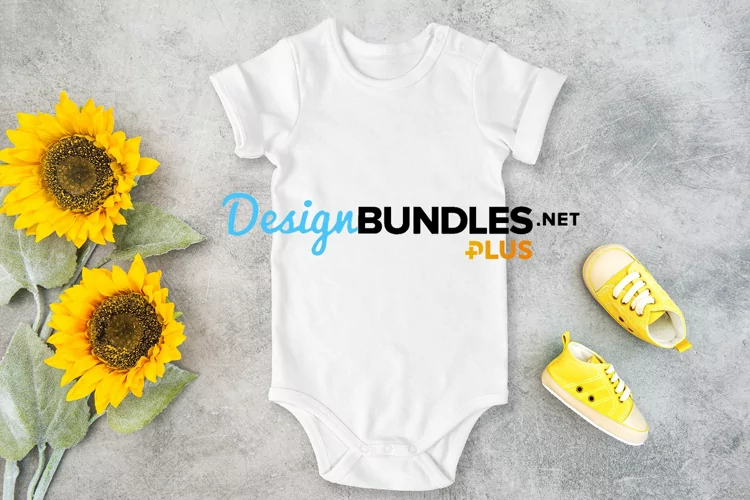 Baby Bodysuit mockup sunflowers stock photo