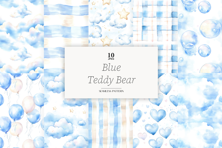 Baby Boy Digital Paper | Blue Nursery Birthday Patterns