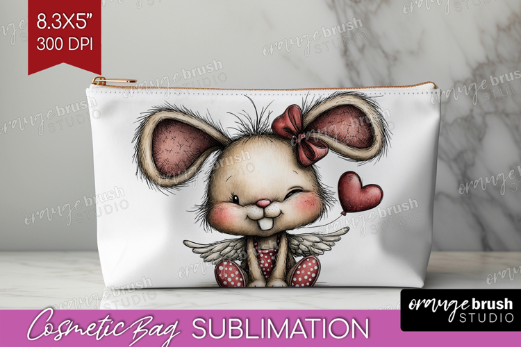 Baby Bunny Valentine Cosmetic Bag Whimsical Animal Makeup
