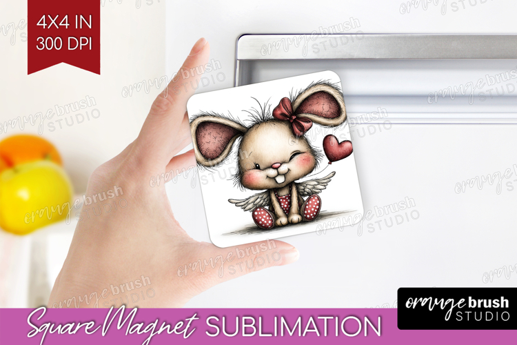 Baby Bunny Valentine Magnet Sublimation Whimsical Animal PNG