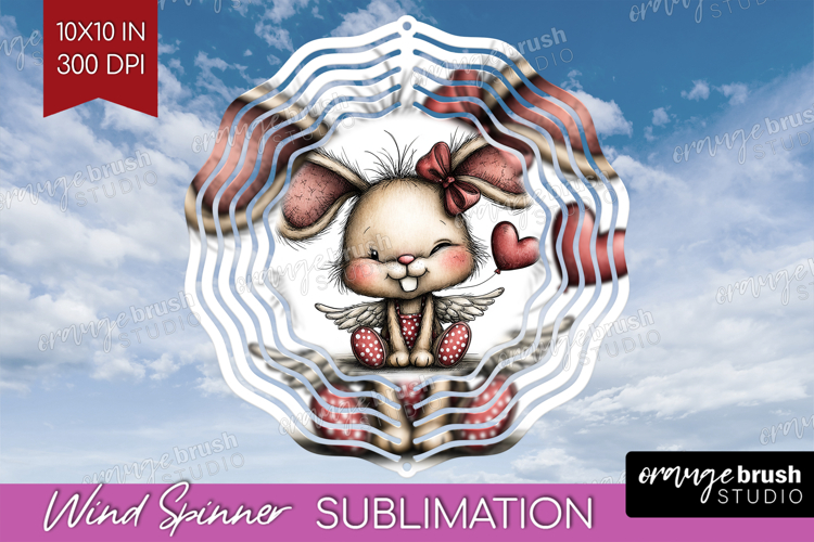Baby Bunny Valentine Wind Spinner Sublimation PNG Whimsical