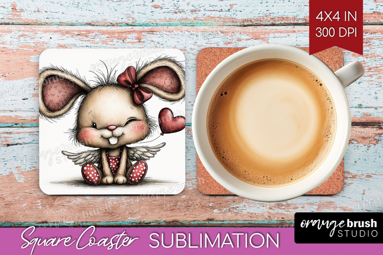 Baby Bunny Valentine Square Coaster Whimsical Animal Coaster