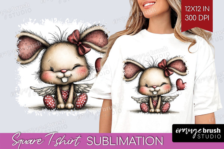 Baby Bunny Valentine Square Tshirt Background Whimsical PNG