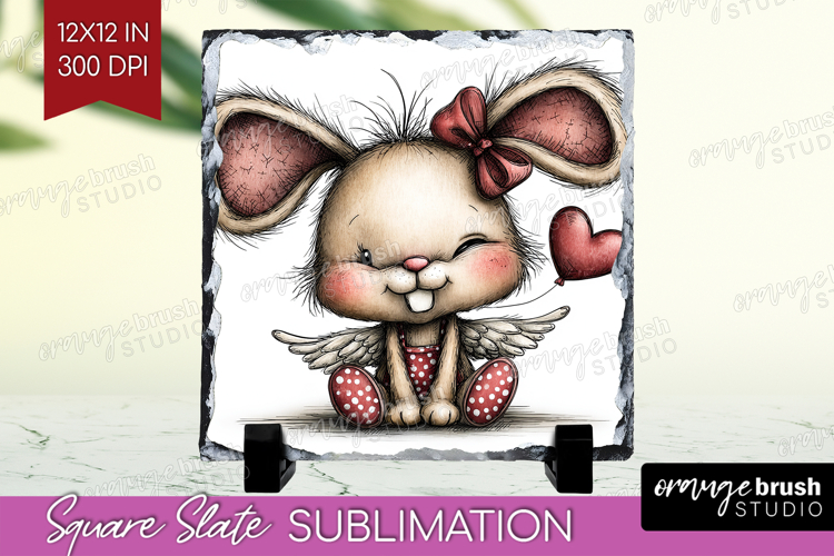 Baby Bunny Valentine Slate PNG Whimsical Animal Square Slate
