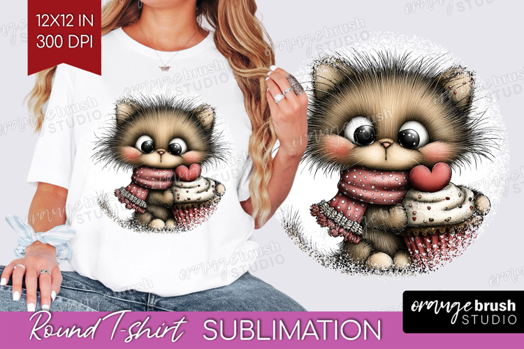 Baby Cat Valentine Round Tshirt Background Whimsical Animal