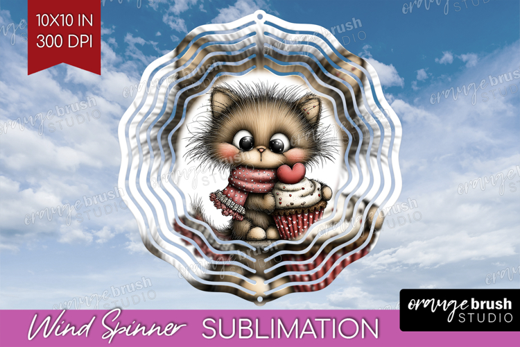 Baby Cat Valentine Wind Spinner Sublimation PNG Whimsical