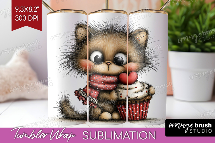 Baby Cat Valentine Tumbler Wrap Whimsical Animal Tumbler PNG
