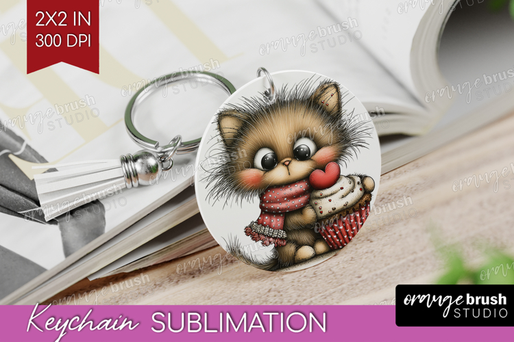 Baby Cat Valentine Keychain PNG Whimsical Animal Keychain