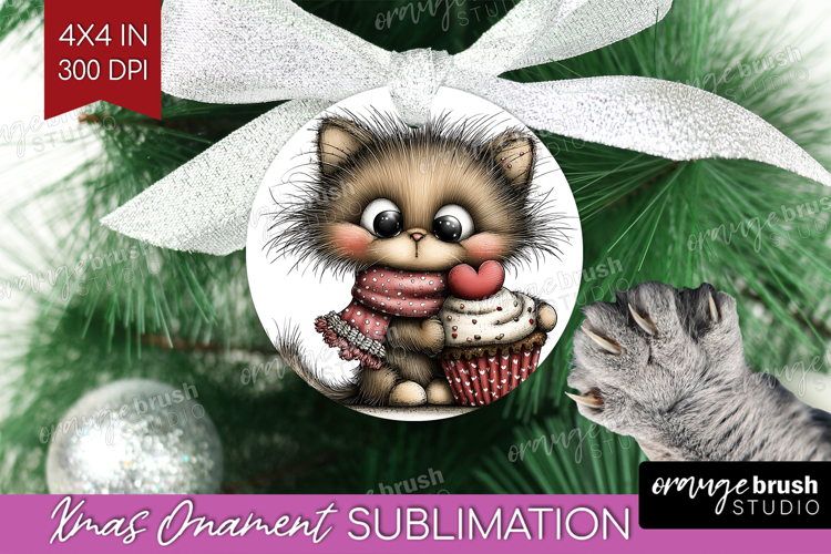 Baby Cat Valentine Ornament PNG Whimsical Animal PNG