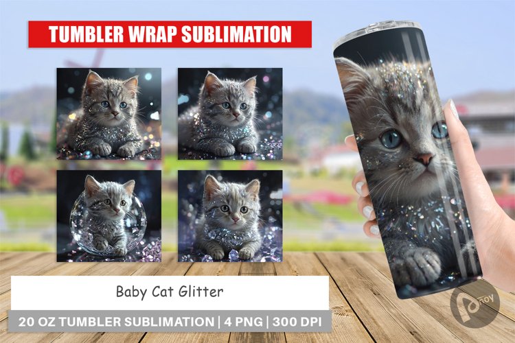 Tumbler Wrap Baby Cat Glitter