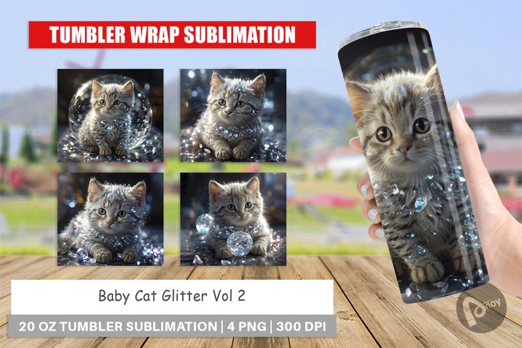 Tumbler Wrap Baby Cat Glitter