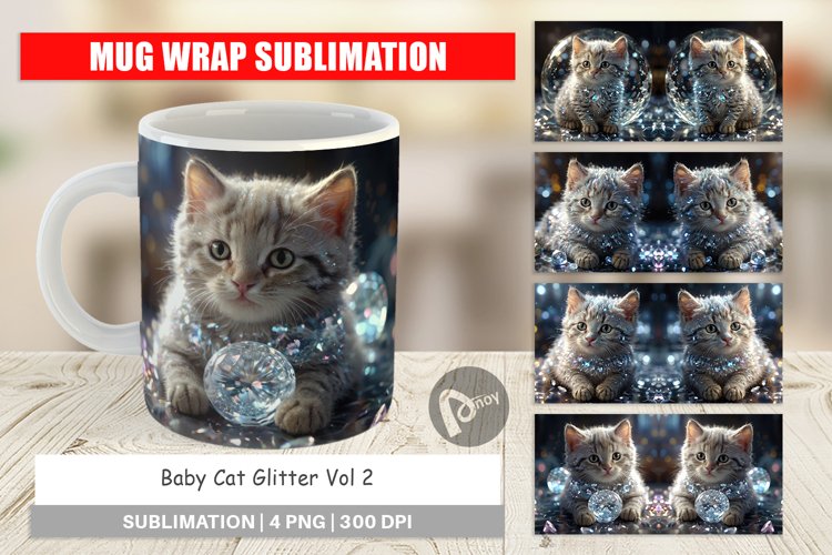 Mug Wrap Design Baby Cat Glitter